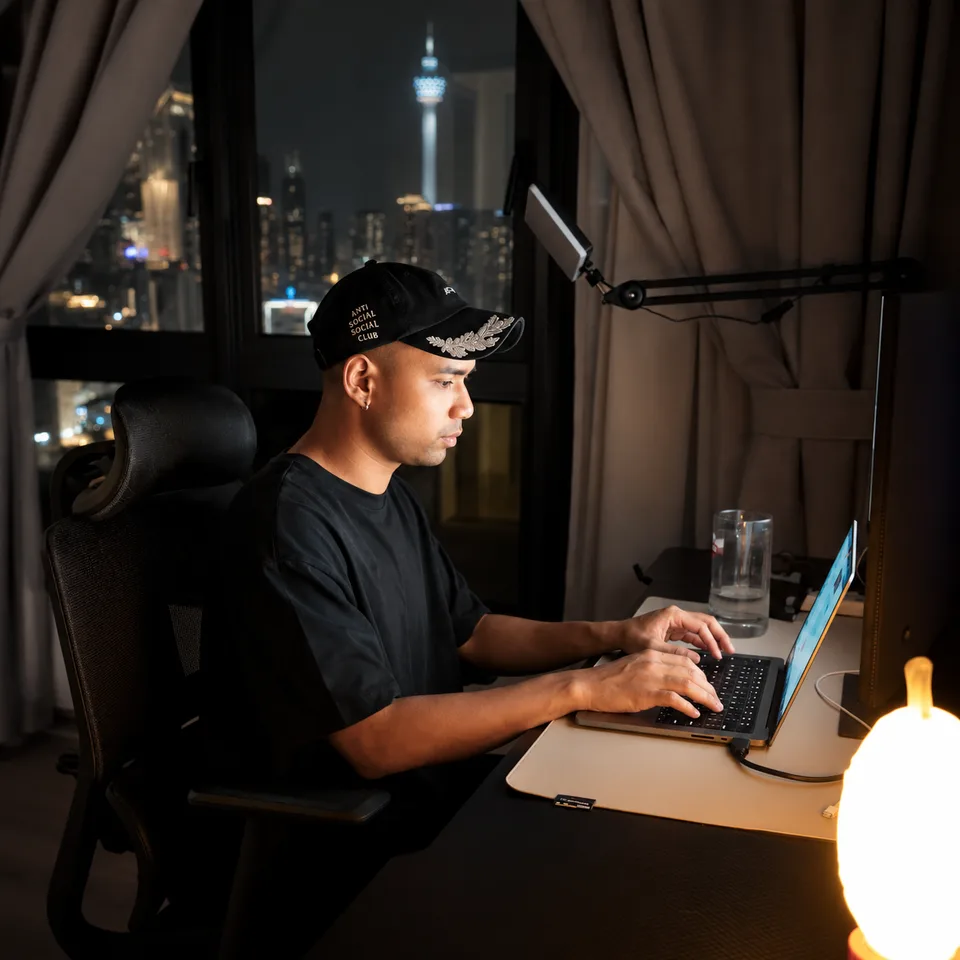 Founder working late at a laptop