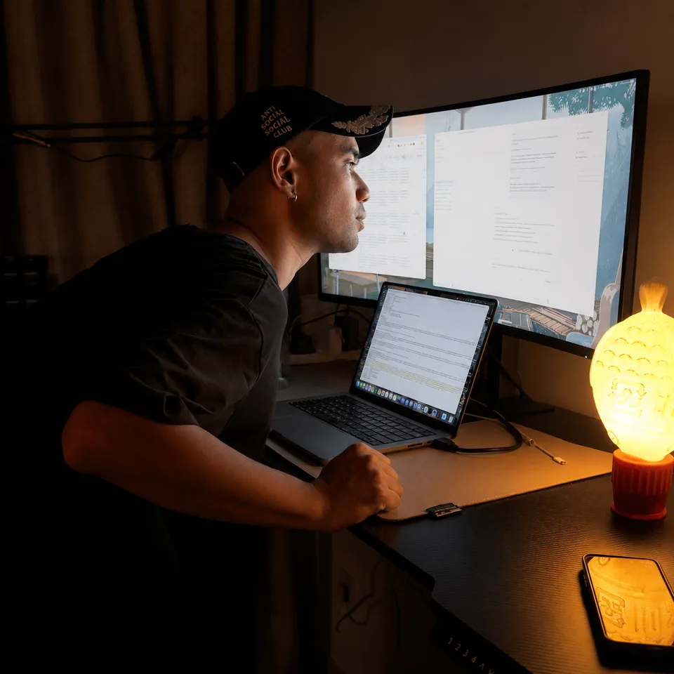 Founder working late at a laptop